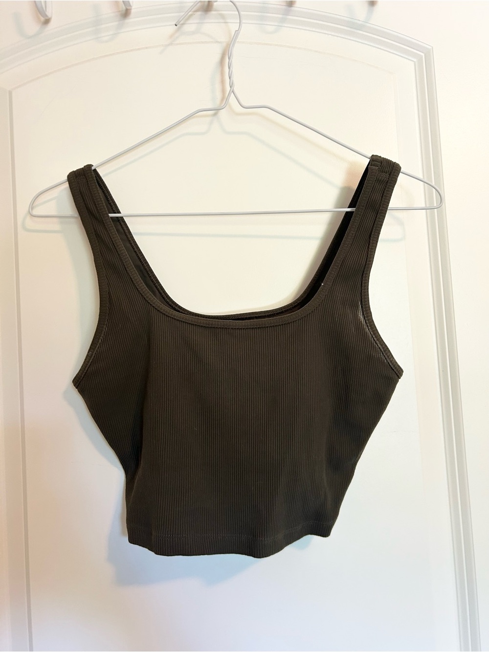 aerie Ribbed Scoop-Neck Cropped Tank Top - Olive